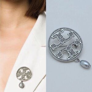 Tory Burch Silver Brooch with Pearl Drop
